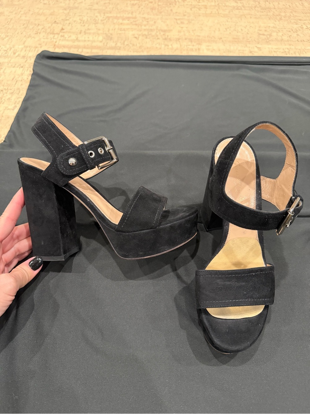 Gianvito Rossi Black Suede Platform Block Heel Sandals | EU 36 / US 6
